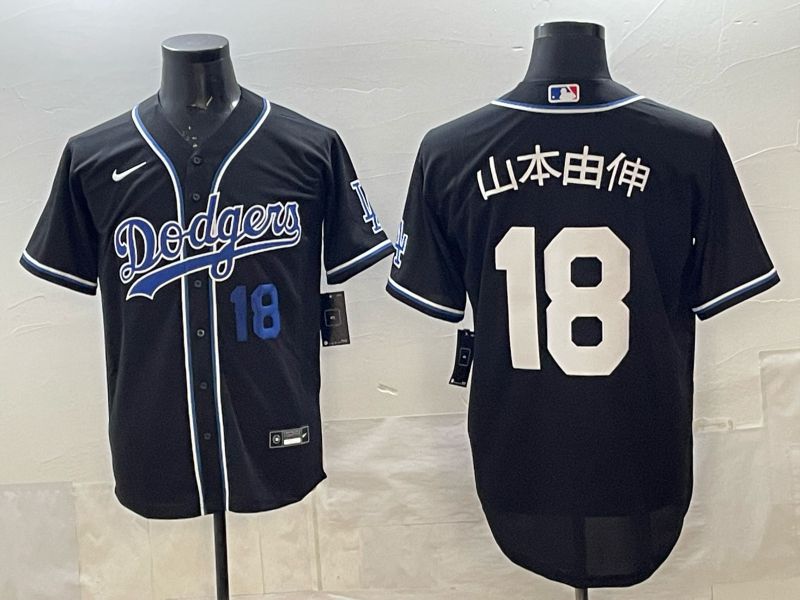 Men 2025 Los Angeles Dodgers #18 Yamamoto Black Game Nike MLB Jersey 06